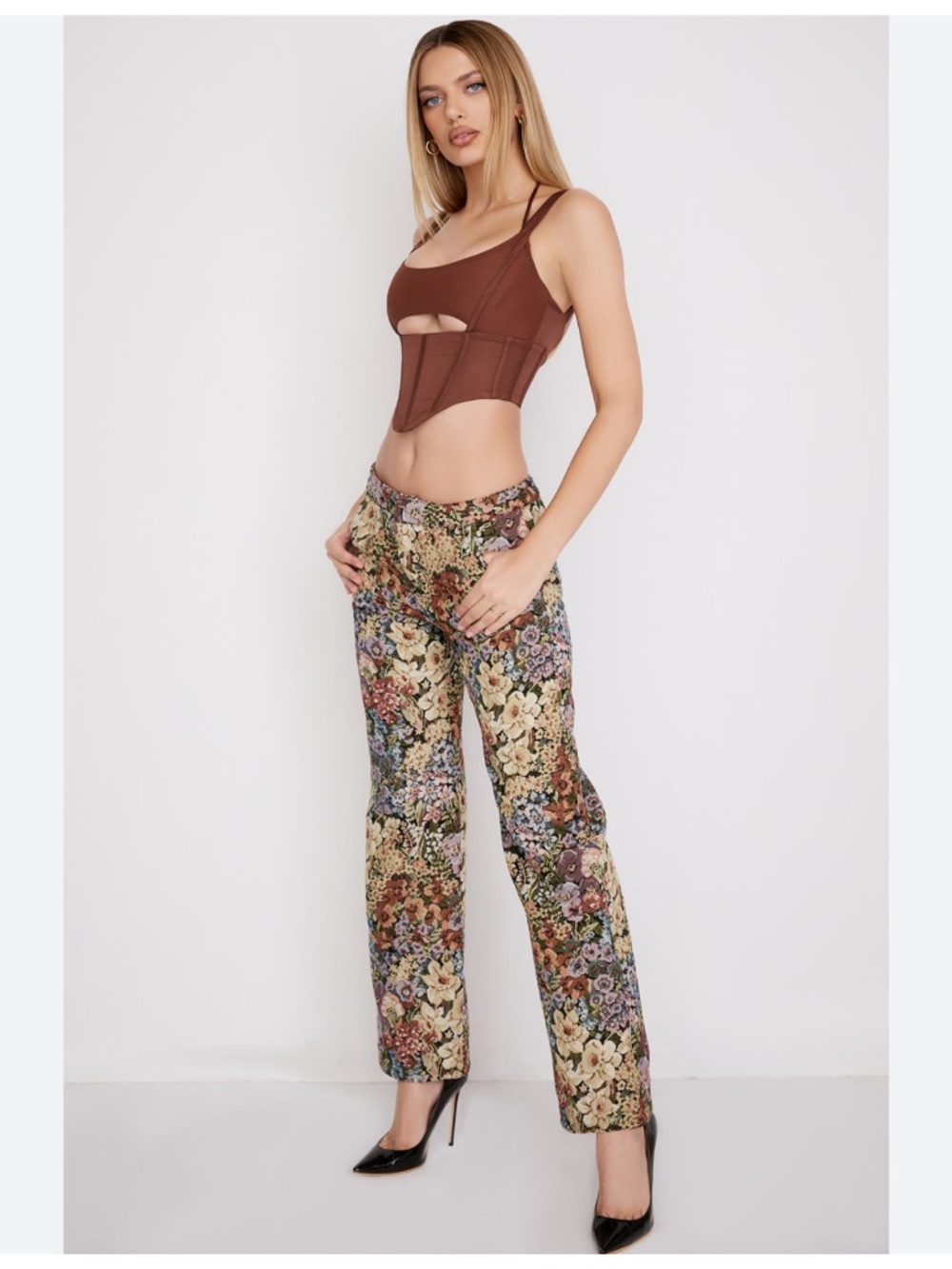 House Of CB Mistress Rocks Spectrum Floral Brocade Wide Leg Trousers L